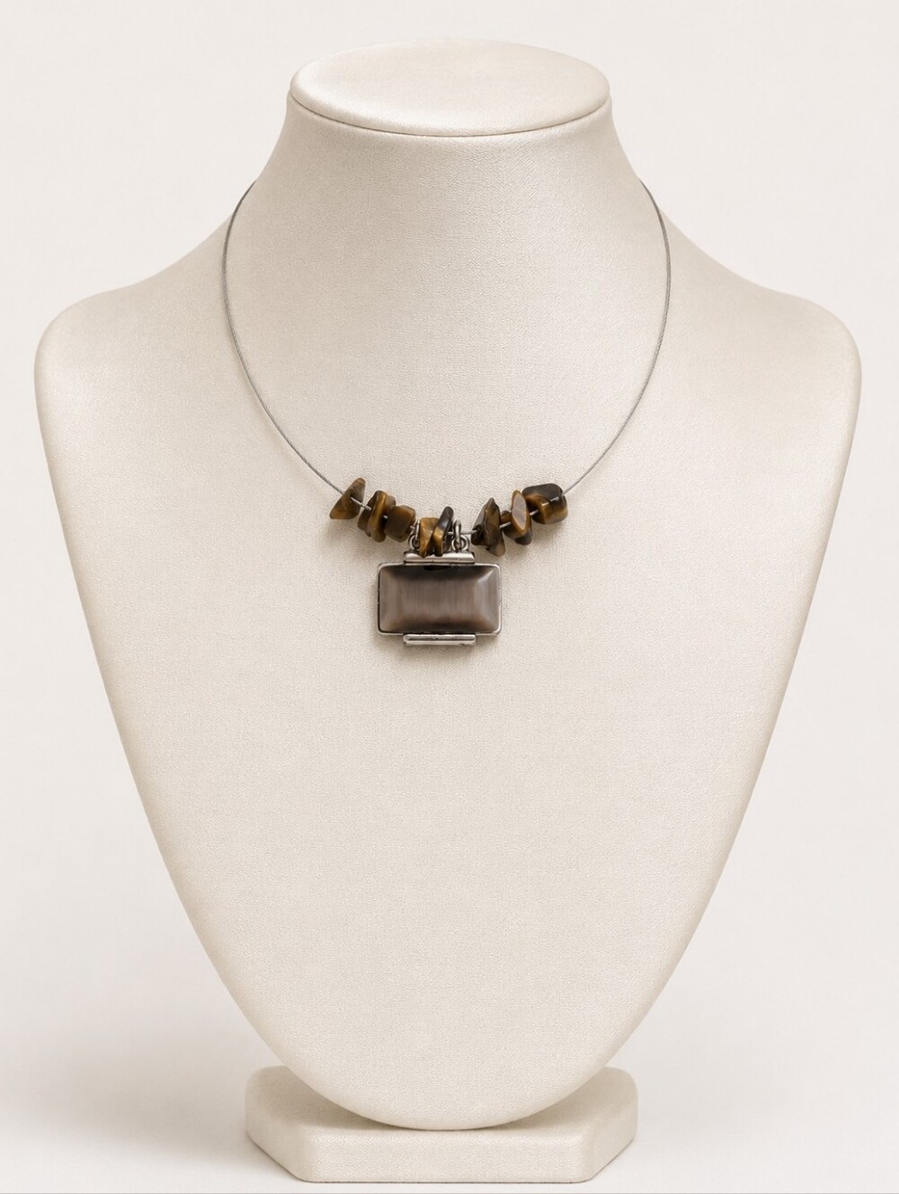 Y2K NY & Co. Tiger's Eye Stone Wire Necklace with Rectangular Pendant